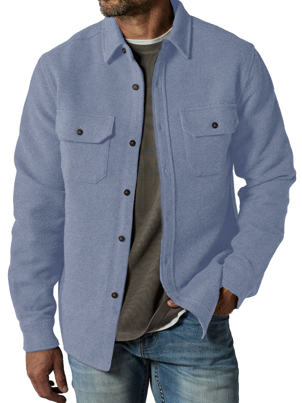 Men's Casual Thickened Long Sleeve Wool Felt Pocket Jacket