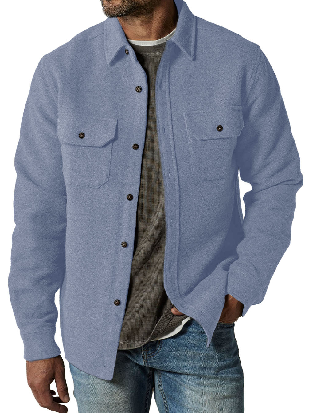 Men's Casual Thickened Long Sleeve Wool Felt Pocket Jacket