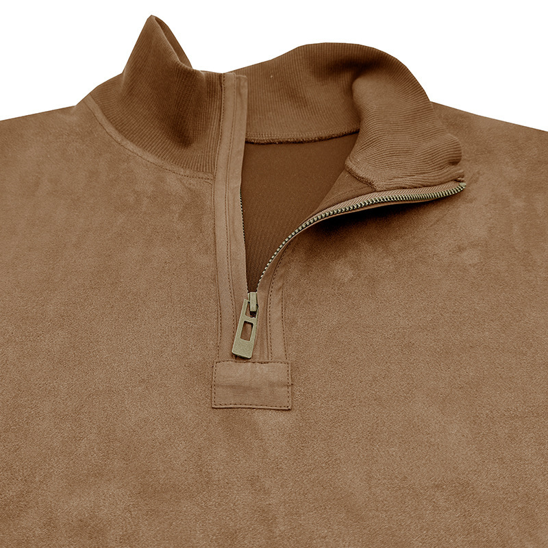 Men's Business Loose Henry Collar Suede Zipper Polo