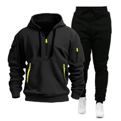 Herren-Set aus Sport-Kapuzenpullover und Jogginghose mit mehreren Taschen und Reißverschluss