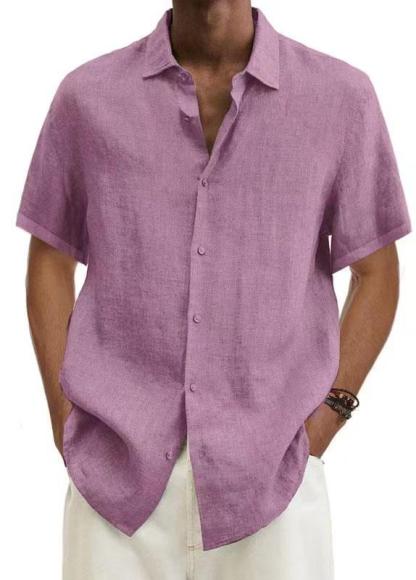 2024 Loose Cotton and Linen Lapel V-Neck Short Sleeve Shirt