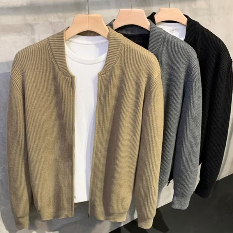 Men's Casual Knit Double Zipper Design Cardigan Sweater