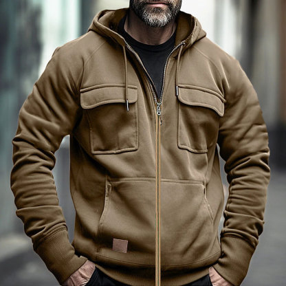 Last Day 70% Off - Men's Loose Fit Zippered Multi-Pocket Hooded Sweatshirt Jacket
