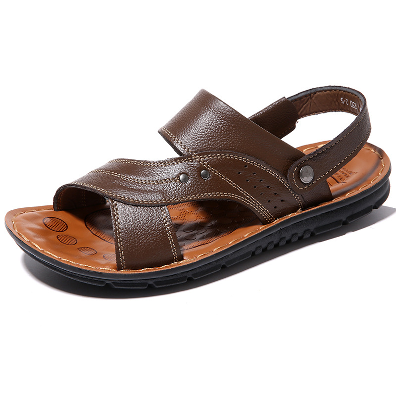 Men's Summer Genuine Sandals Comfortable Slip-on Beach Shoes