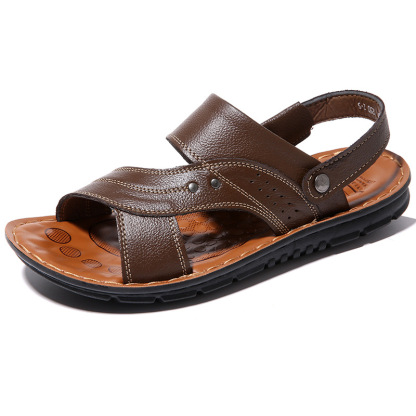 Men's Summer Genuine Sandals Comfortable Slip-on Beach Shoes