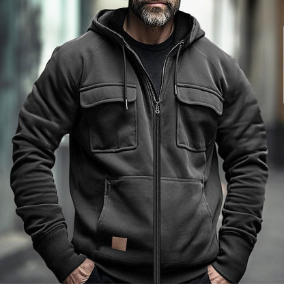 Last Day 70% Off - Men's Loose Fit Zippered Multi-Pocket Hooded Sweatshirt Jacket