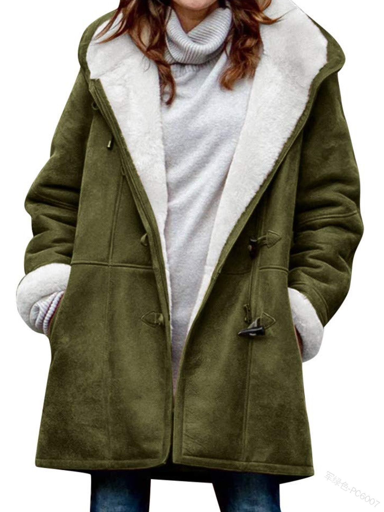 Women's Coat Solid Color Casual Button Cardigan Warm Mid-Length Hooded Pocket (Free Shipping)