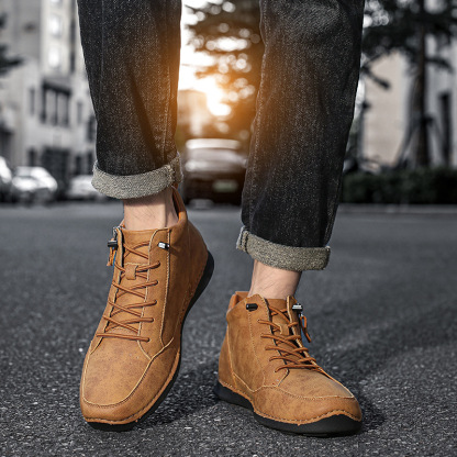 Men's Handmade Premium Leather Slip-On Driving Boots – Wide Toe, Arch Support, Waterproof, Non-Slip & Pressure-Relief Comfort