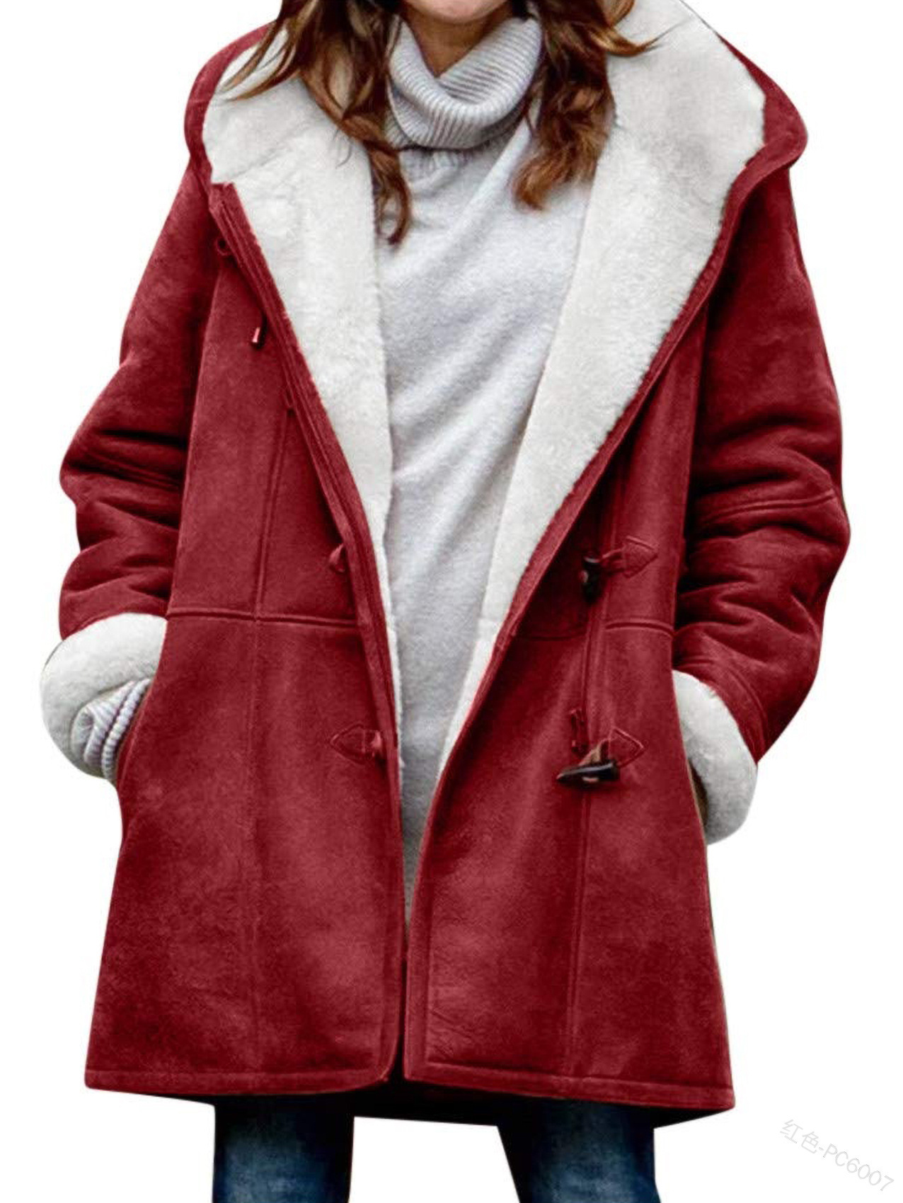 Women's Coat Solid Color Casual Button Cardigan Warm Mid-Length Hooded Pocket (Free Shipping)