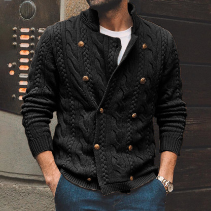Men's stand collar long sleeve casual jacquard sweater