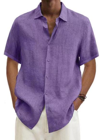 2024 Loose Cotton and Linen Lapel V-Neck Short Sleeve Shirt