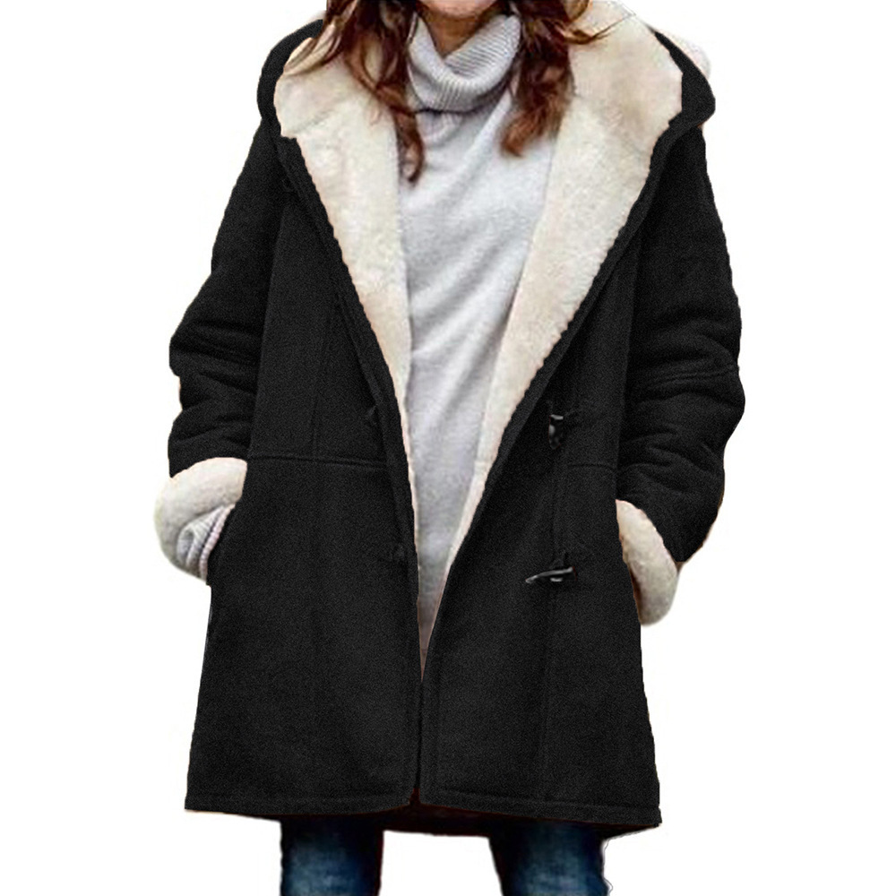 Women's Coat Solid Color Casual Button Cardigan Warm Mid-Length Hooded Pocket (Free Shipping)