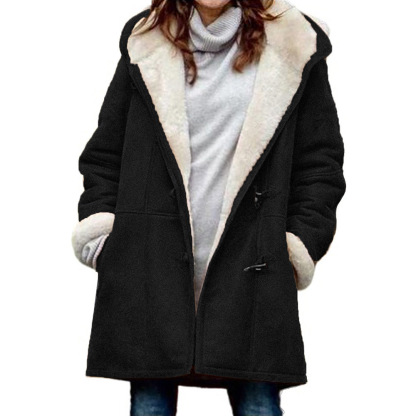 Women's Coat Solid Color Casual Button Cardigan Warm Mid-Length Hooded Pocket (Free Shipping)