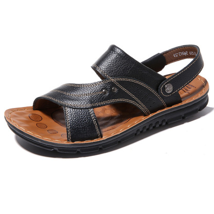 Men's Summer Genuine Sandals Comfortable Slip-on Beach Shoes