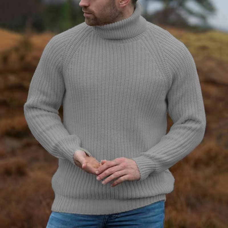 Men's Retro Western Style Knitted Sweater Turtleneck Pullover Off-white