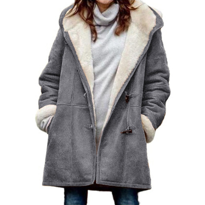 Women's Coat Solid Color Casual Button Cardigan Warm Mid-Length Hooded Pocket (Free Shipping)
