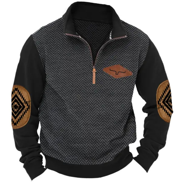Yellowstone Men's Henley Elbow Patch Color Block Western Sweatshirt
