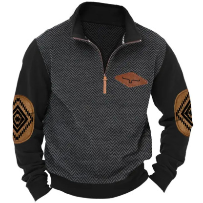Yellowstone Men's Henley Elbow Patch Color Block Western Sweatshirt