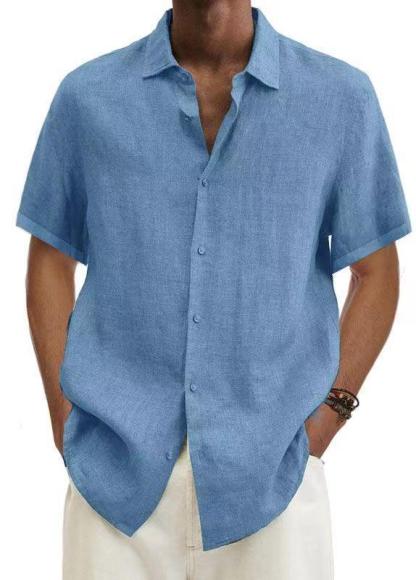 2024 Loose Cotton and Linen Lapel V-Neck Short Sleeve Shirt
