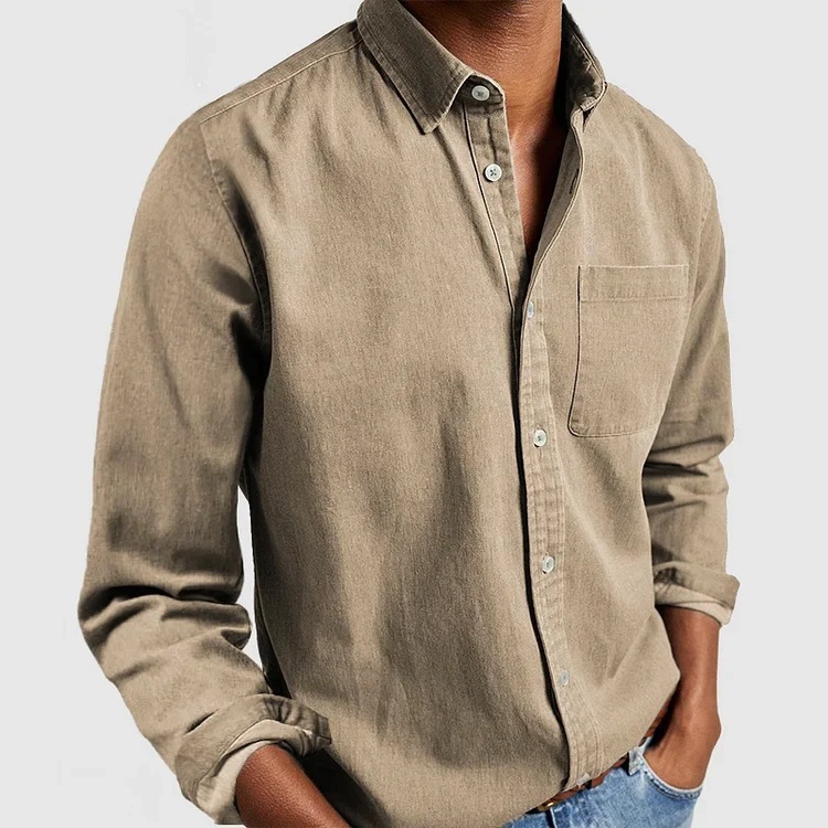 New Men's Long Sleeve Lapel Cotton Shirt