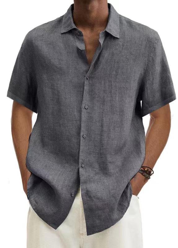 2024 Loose Cotton and Linen Lapel V-Neck Short Sleeve Shirt