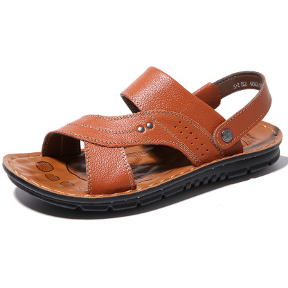 Men's Summer Genuine Sandals Comfortable Slip-on Beach Shoes