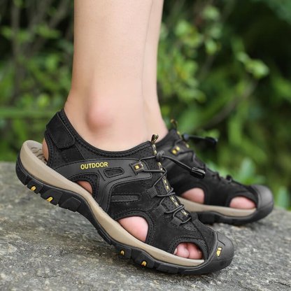 Men's Sport Sandals Athletic Hiking Sandals Closed Toe Outdoor Walking Water Shoes Leather Fisherman Beach Sandals(BUY 2 FOR FREE SHIPPING）