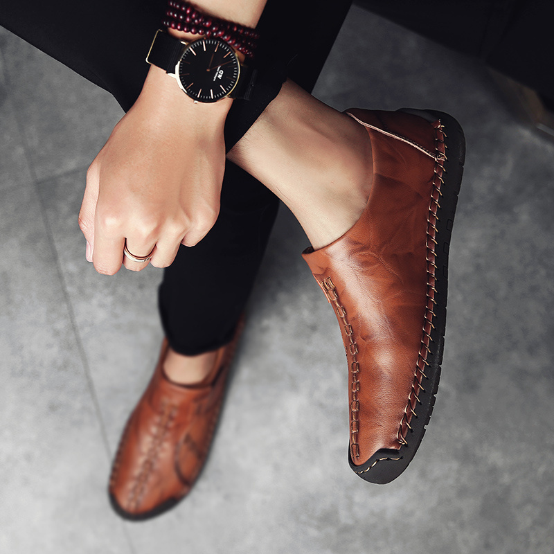 Men's Handmade Casual Faux Leather Comfy Slip-On Walking Shoes