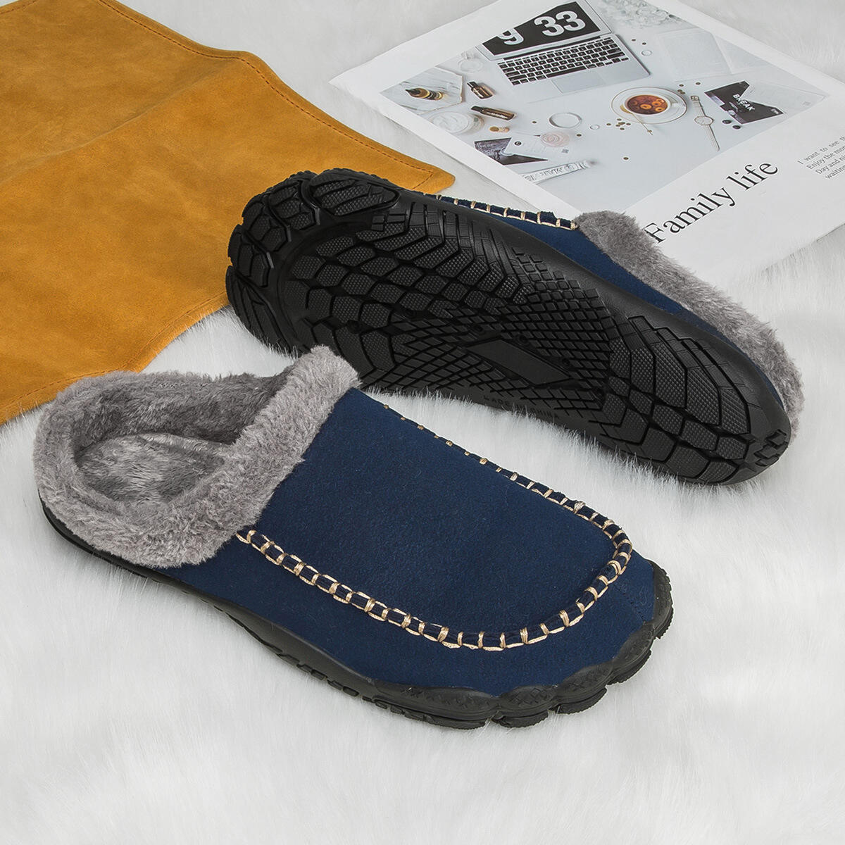Men's Comfort Winter Warm Fleece Lined Casual Slippers Waterproof Indoor Outdoor Non-slip House Shoes