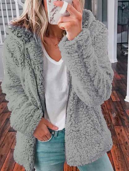 Woman's Solid Color Hooded Tops Casual Sweatshirts Coat