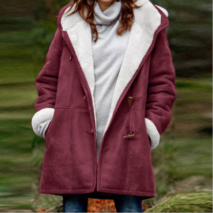 Women's Coat Solid Color Casual Button Cardigan Warm Mid-Length Hooded Pocket