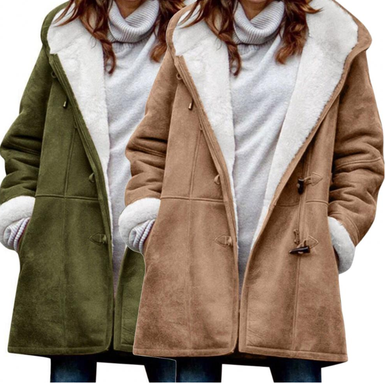 Women's Coat Solid Color Casual Button Cardigan Warm Mid-Length Hooded Pocket