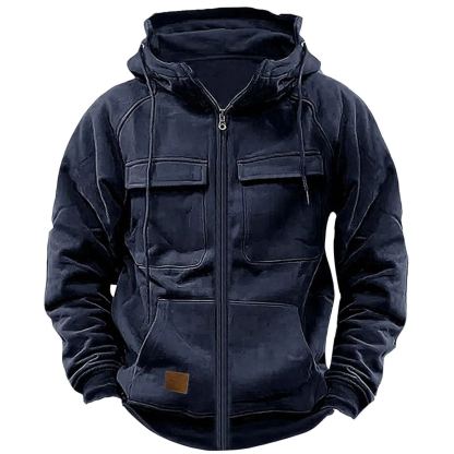 Last Day 70% Off - Men's Loose Fit Zippered Multi-Pocket Hooded Sweatshirt Jacket