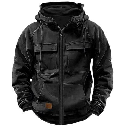 Last Day 70% Off - Men's Loose Fit Zippered Multi-Pocket Hooded Sweatshirt Jacket