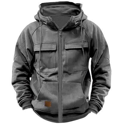 Last Day 70% Off - Men's Loose Fit Zippered Multi-Pocket Hooded Sweatshirt Jacket