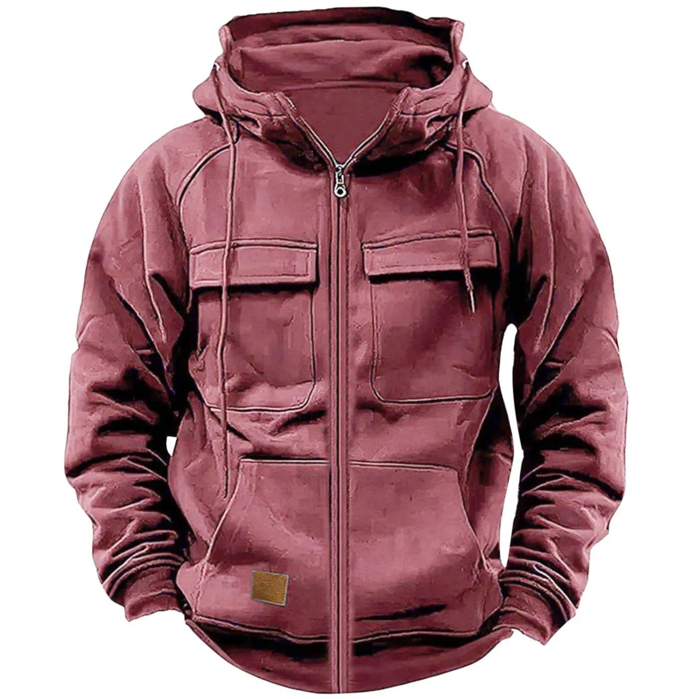 Last Day 70% Off - Men's Loose Fit Zippered Multi-Pocket Hooded Sweatshirt Jacket