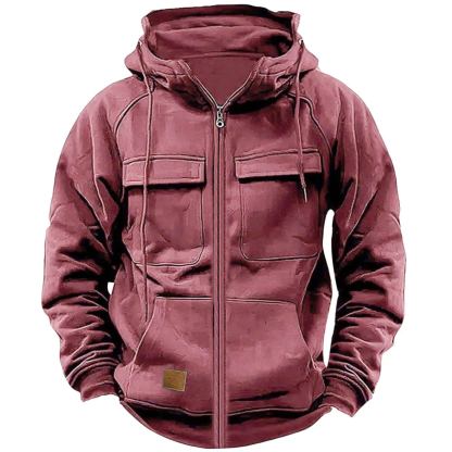 Last Day 70% Off - Men's Loose Fit Zippered Multi-Pocket Hooded Sweatshirt Jacket