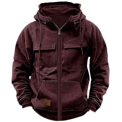 Last Day 70% Off - Men's Loose Fit Zippered Multi-Pocket Hooded Sweatshirt Jacket