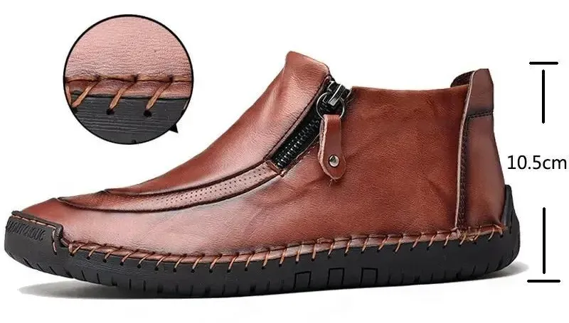Herren-Leder-Handnähte mit seitlichem Reißverschluss, bequeme, weiche Stiefeletten-Burnzay