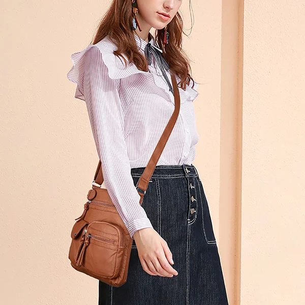 Multi-Pocket Crossbody Bag Soft Leather Shoulder Purse Bag
