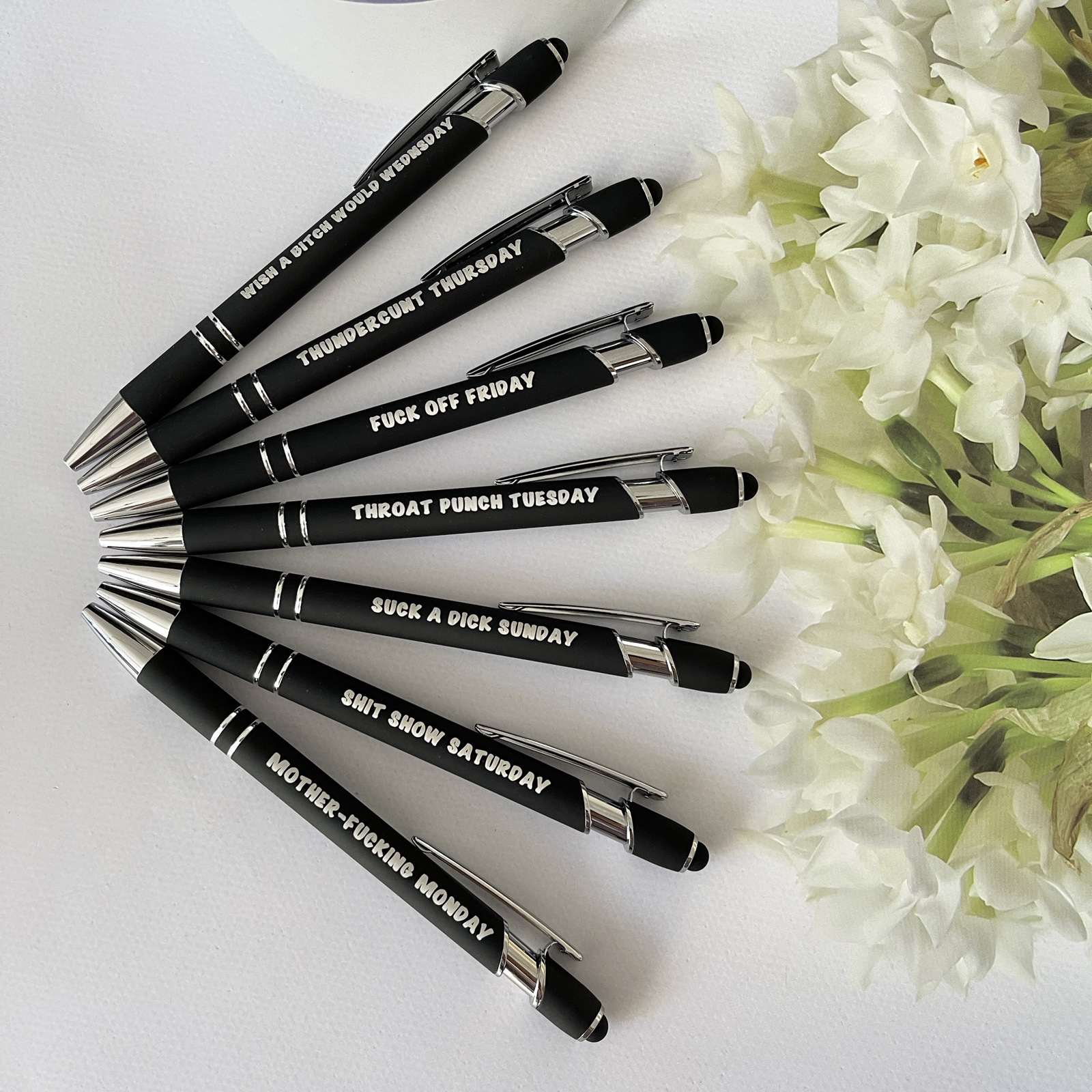 Ultimate Funny Set of Weekday Vibes Print Mood Pen（1 Set of 7 Pcs）