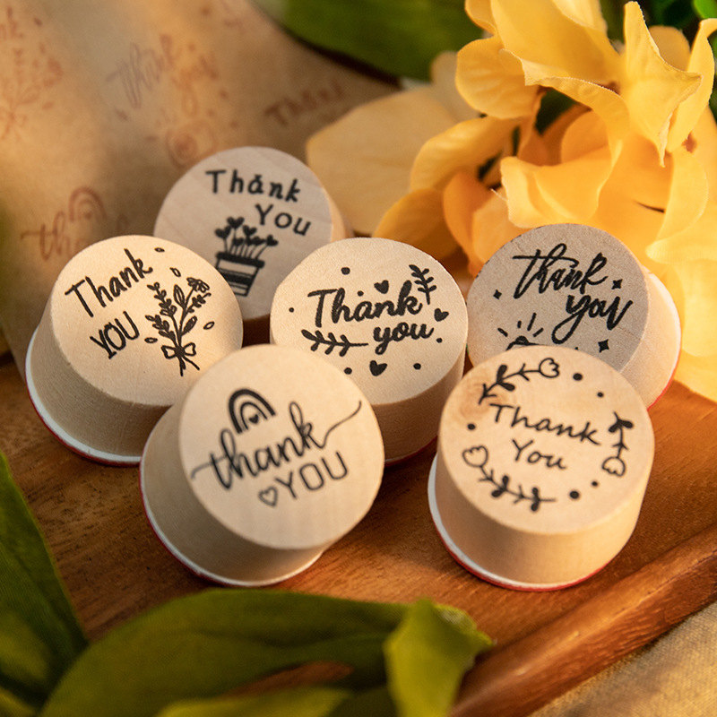 ❤️6pcs Thank You Wood Rubber Stamps