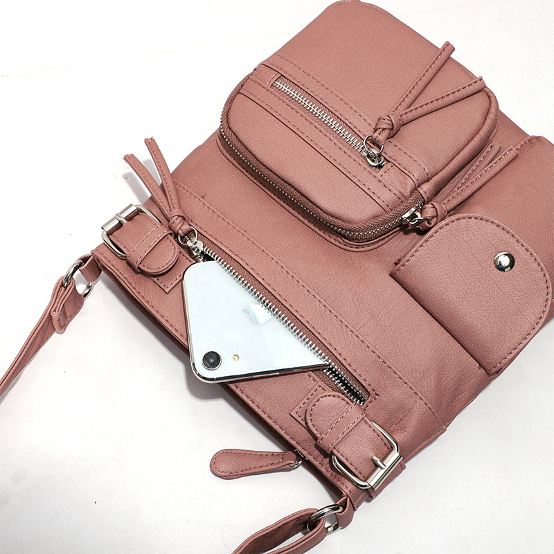 Multi-Pocket Crossbody Bag Soft Leather Shoulder Purse Bag