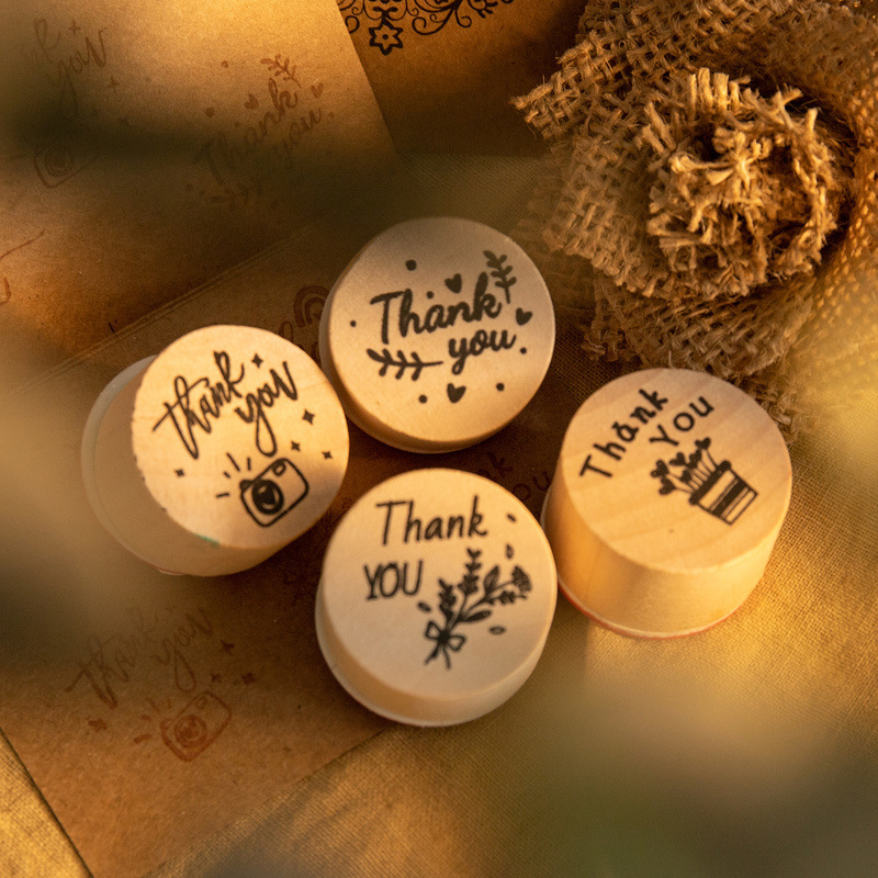 ❤️6pcs Thank You Wood Rubber Stamps