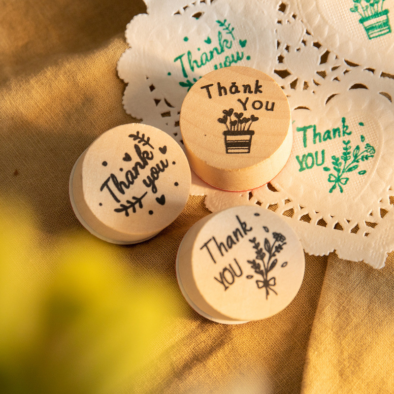 ❤️6pcs Thank You Wood Rubber Stamps
