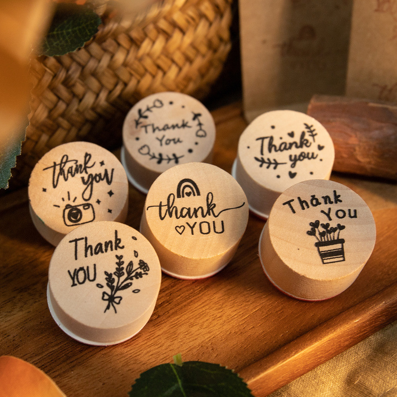 ❤️6pcs Thank You Wood Rubber Stamps
