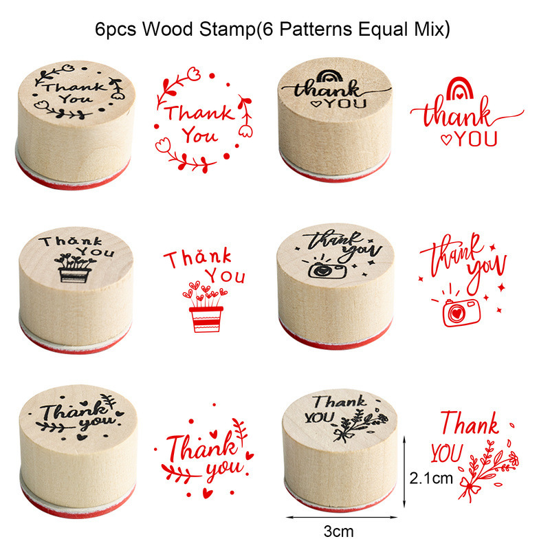 ❤️6pcs Thank You Wood Rubber Stamps