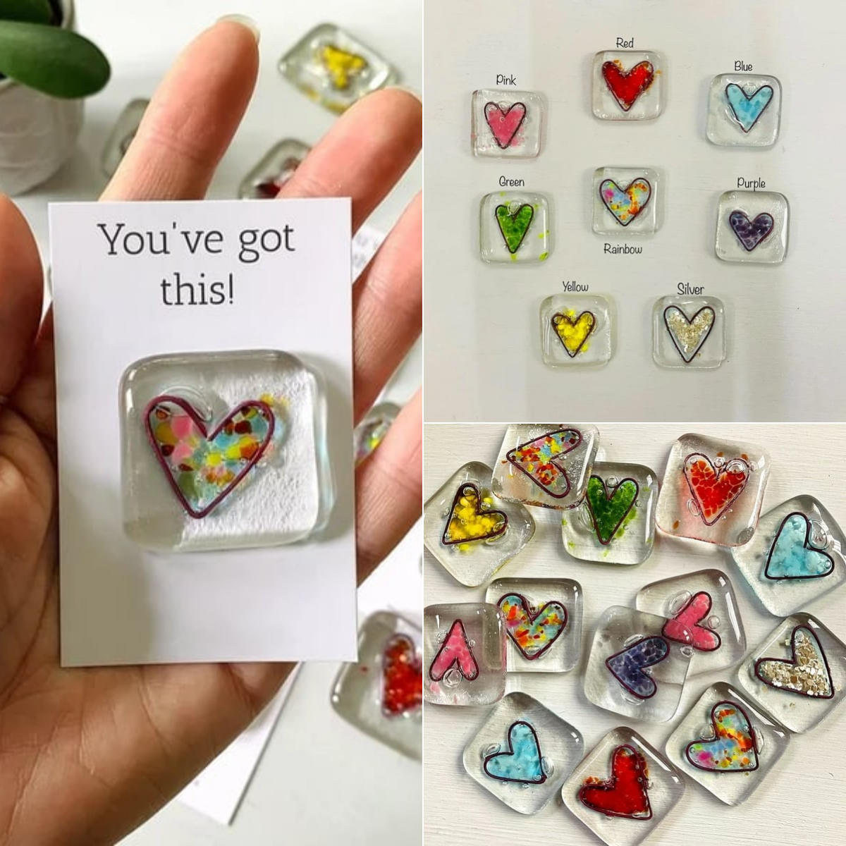 💖Fused Glass Heart Pocket Token🌈