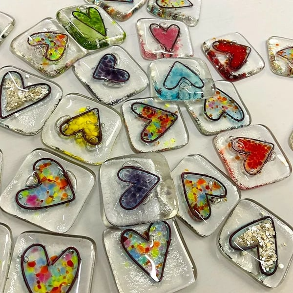 💖Fused Glass Heart Pocket Token🌈