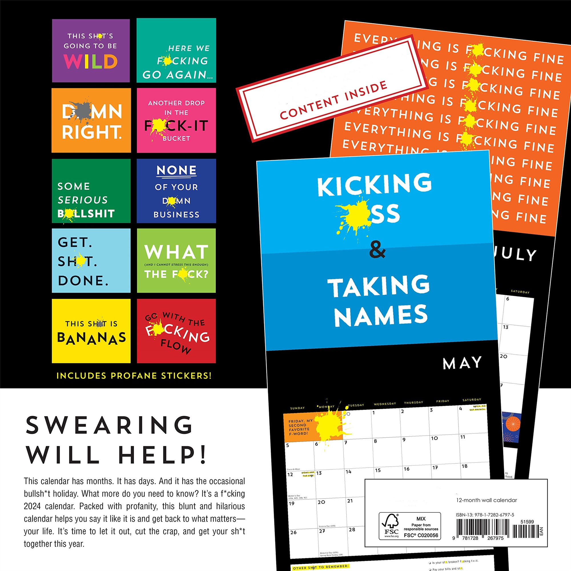 A F*cking 2024 Wall Calendar:Get Your Sh*t Together This Year - Includes Stickers!